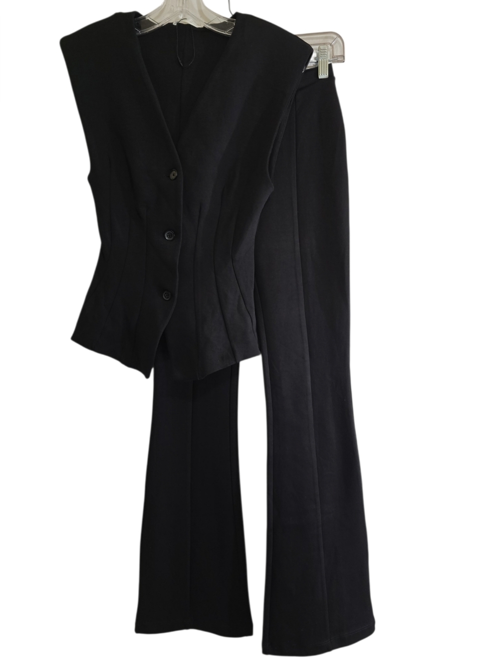 NWOT Zara 2-piece Black Interlock Knit Vest Flare Pull-on Pants Set Small Medium - Picture 2 of 13